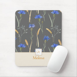 Mousepad Monograma Floral de Flores cinzas
