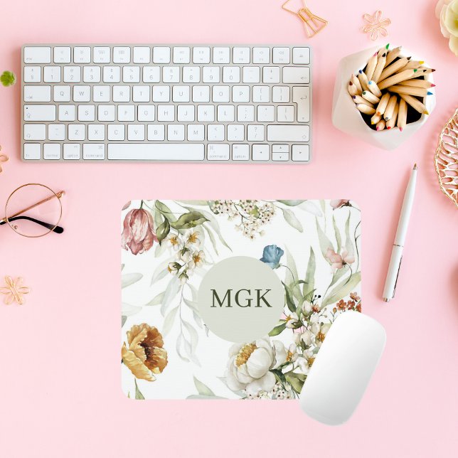 Mousepad Monograma Floral do País Elegante (Criador carregado)