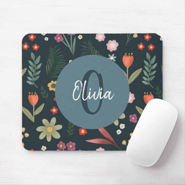 Mousepad Monograma Floral Elegante e Moderno (Com mouse)
