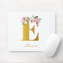 Monograma Floral em Ouro Falso Nome Inicial Person