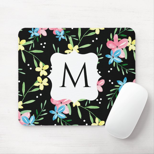 Mousepad Monograma Floral Negro (Com mouse)