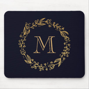 Mousepad Monograma Floral ouro