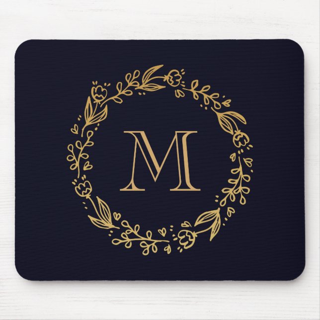 Mousepad Monograma Floral ouro (Frente)