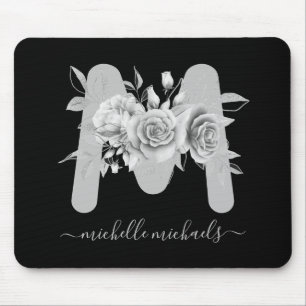 Mousepad Monograma Floral Preto de Prata