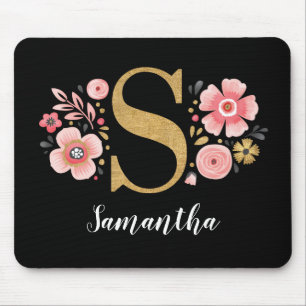 Mousepad Monograma Floral Rosa