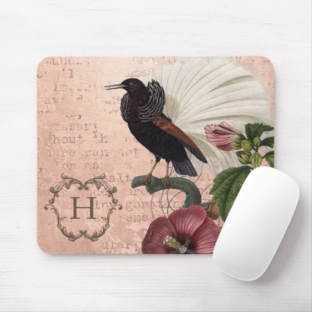 Mousepad Monograma Floral Rosa Personalizado (Com mouse)
