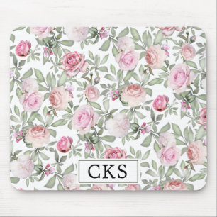 Mousepad Monograma Floral Rosa Rosa Elegante