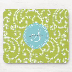Mousepad Monograma floral verde feminino elegante do teste