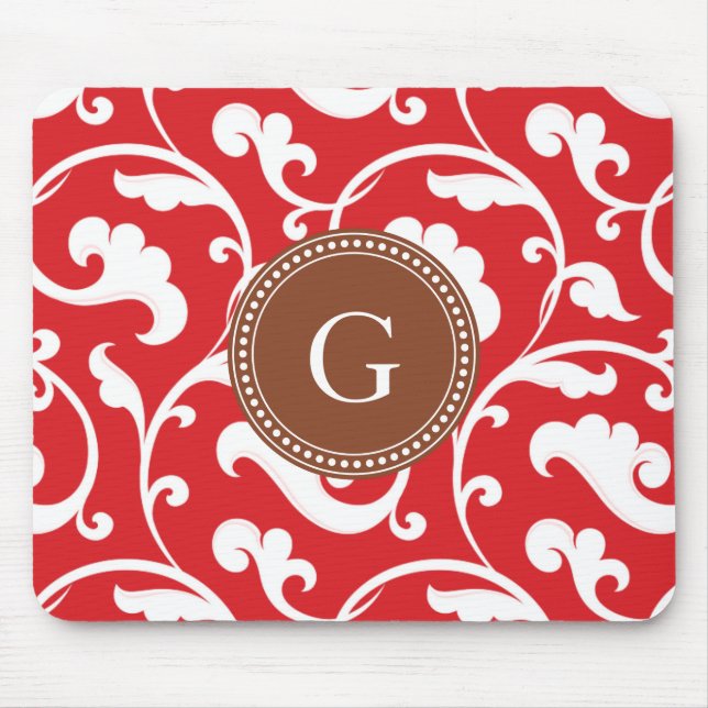 Mousepad Monograma floral vermelho feminino elegante do (Frente)