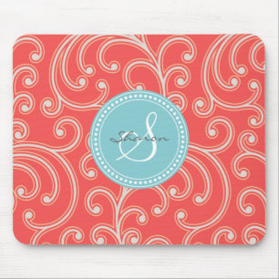 Mousepad Monograma floral vermelho feminino elegante do