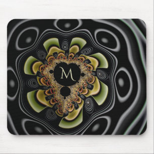 Mousepad Monograma Fractal de Abstrato de Girassol Retroati