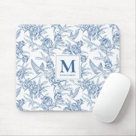 Mousepad Monograma Francês Azul Vintage Floral Toile de Jou