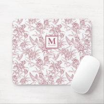 Monograma Francês Vermelho Vintage Floral Toile de