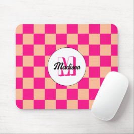 Mousepad Monograma geométrico de cor-de-rosa-quente, verifi