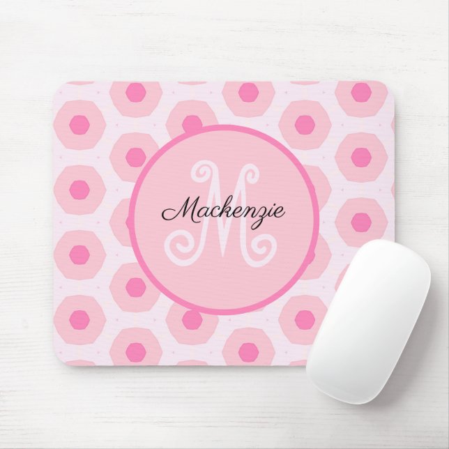 Mousepad Monograma Geométrico de Pontos Rosa Modernos (Com mouse)