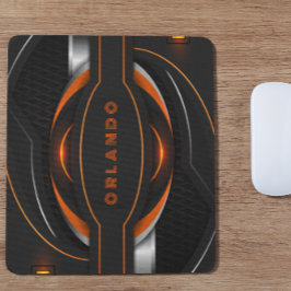 Mousepad Monograma geométrico de prata, preto, laranja