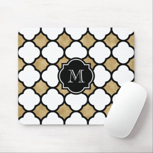 Mousepad Monograma Geométrico Dourado Branco Quatrefol