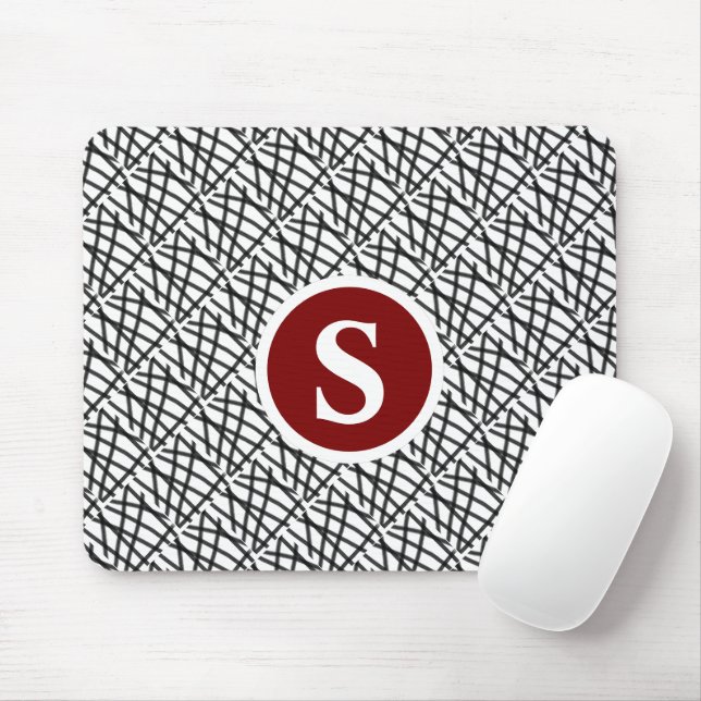 Mousepad Monograma Geométrico Negro e Branco (Com mouse)