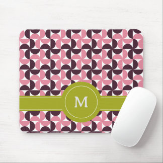 Mousepad Monograma Geométrico Rosa Borgonha Floral Verde Li