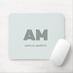 Mousepad Monograma Geométrico Verde Sálvia Minimalista Pers