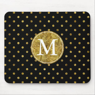 Mousepad Monograma Glam e preto Dourado chique dos pontos