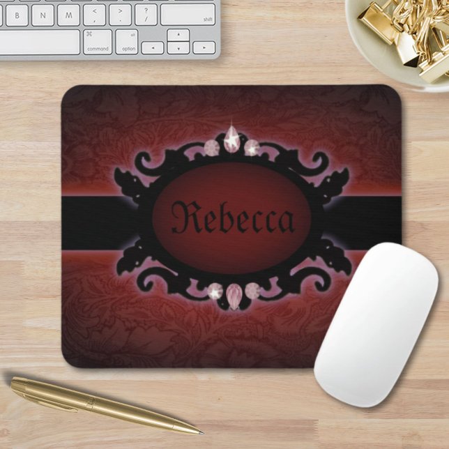 Mousepad monograma gótico preto-e-branco (steampunk black and red gothic monogram mouse pad)