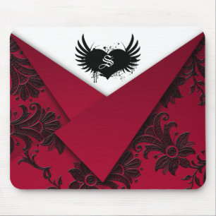Mousepad Monograma Gótico Vermelho e Preto Barroco
