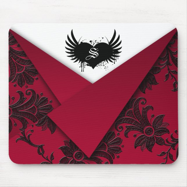 Mousepad Monograma Gótico Vermelho e Preto Barroco (Frente)