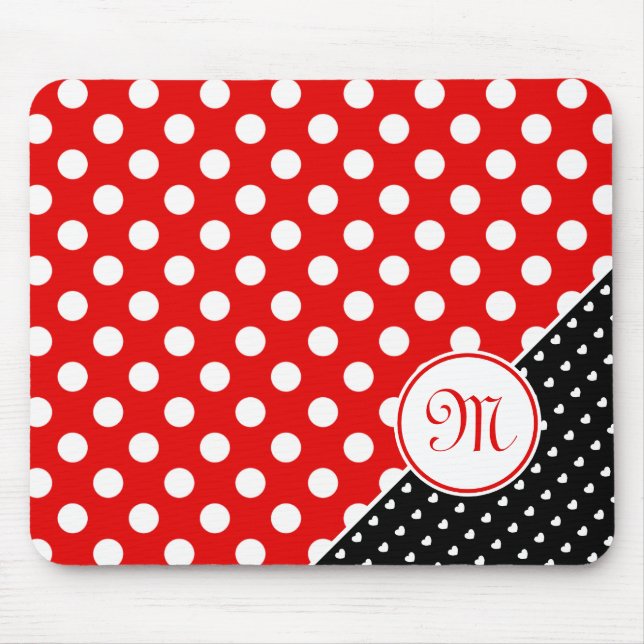 Mousepad Monograma, Grandes Bolinhas, Vermelho, Preto E Bra (Frente)