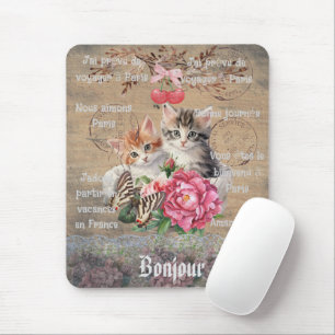 Mousepad Monograma Grunge madeira Gatinhos Charmoso floral