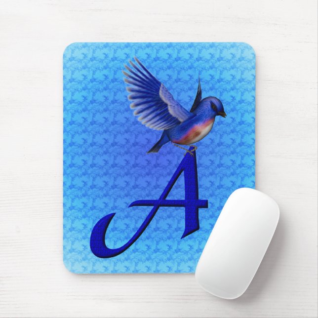 Mousepad Monograma Inicial A Pássaro Azul (Com mouse)