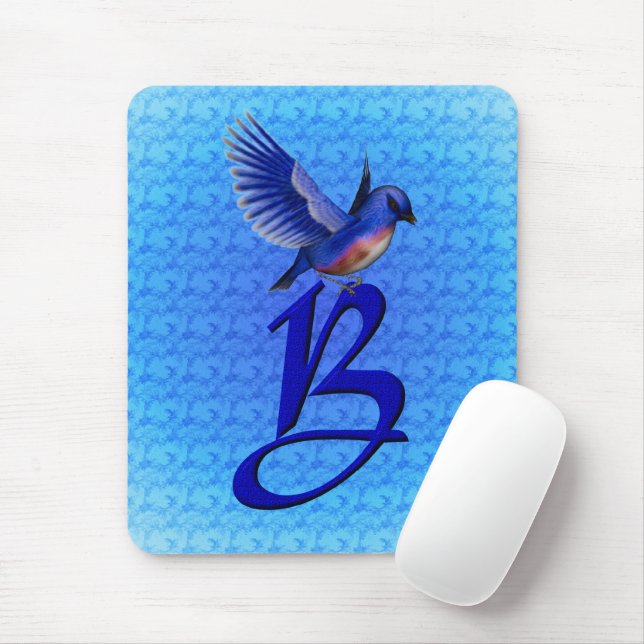 Mousepad Monograma Inicial B Pássaro Azul (Com mouse)
