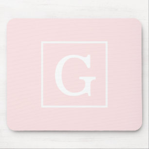 Mousepad Monograma inicial com quadro branco de rosa claro