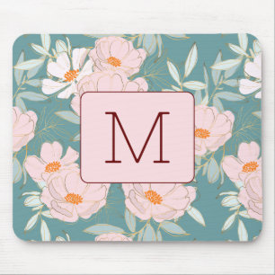 Mousepad Monograma inicial Cor-de-rosa azul escura