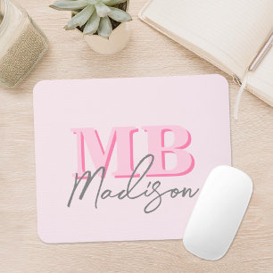 Mousepad Monograma inicial cor-de-rosa moderno mínimo