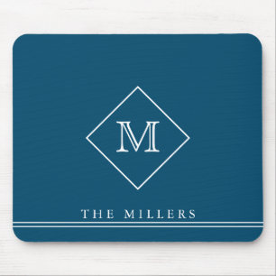 Mousepad Monograma inicial de diamante, Marinho azul person