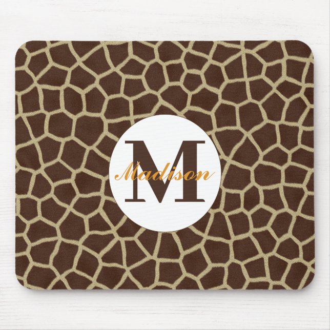 Mousepad Monograma Inicial de Impressão de Girafa (Frente)