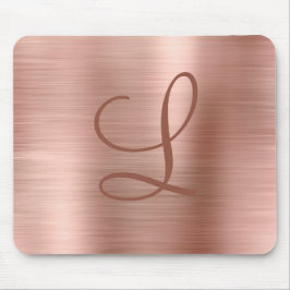 Mousepad Monograma inicial de metal com Rosa Dourado escova