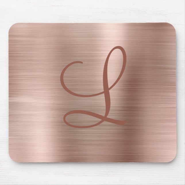 Mousepad Monograma inicial de metal com Rosa Dourado escova (Frente)