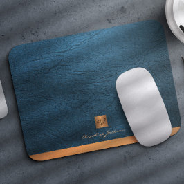 Mousepad Monograma inicial de ouro azul Elegante