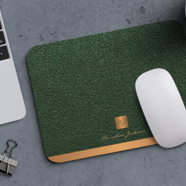 Mousepad Monograma inicial de ouro verde elegante