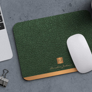 Mousepad Monograma inicial de ouro verde elegante