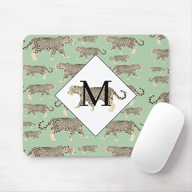 Mousepad Monograma Inicial de Padrão Animal da Selva Jaguar (Com mouse)
