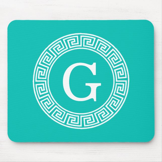 Mousepad Monograma Inicial de Quadro-Redondo Grego Branco T (Frente)