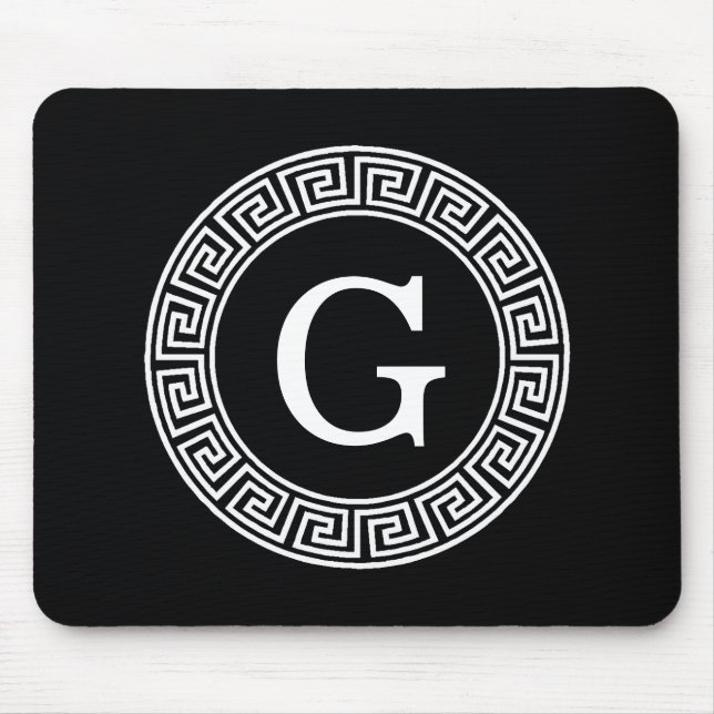Mousepad Monograma Inicial do Quadro-Chave Grego Branco Pre (Frente)