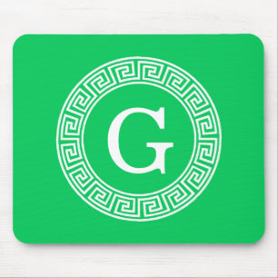 Mousepad Monograma inicial do Quadro chave grego Emerald Wh