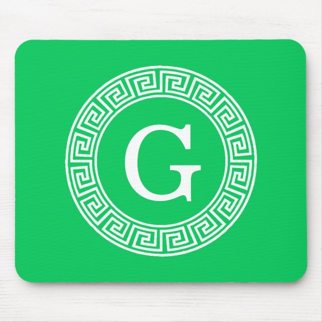 Mousepad Monograma inicial do Quadro chave grego Emerald Wh (Frente)