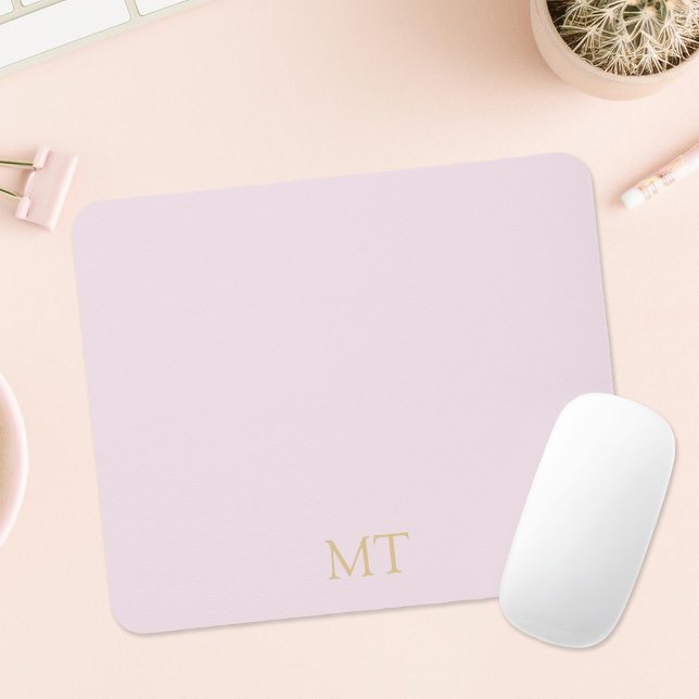Mousepad Monograma Inicial Dourado Mínimo Moderno Rosa (Criador carregado)