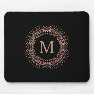 Mousepad Monograma Inicial Elegante Dourado e Rosa preto
