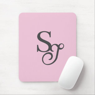 Mousepad Monograma inicial, escrito em cinza, cor-de-rosa